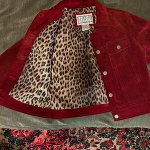 BB Dakota Red Suede Jacket with Leopard Lining